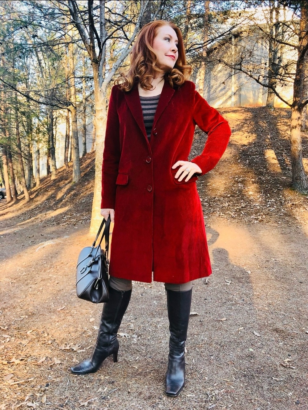 ANTHROPOLOGIE by Helene Berman: Deep Red Long Corduroy Coat-LIKE NEW - Picture 4 of 16